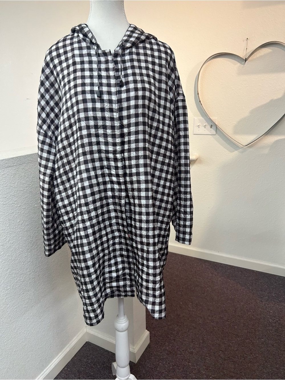 UbU Black & White Gingham Hooded Snap Up Jacket Size S